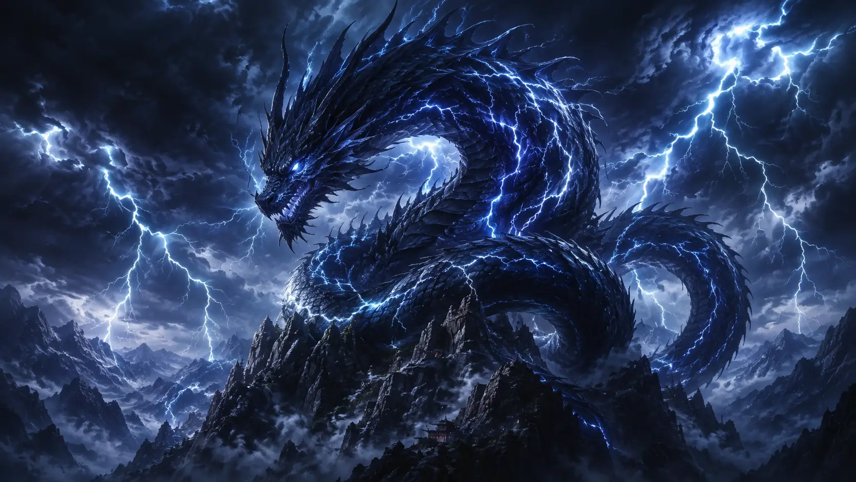 Community AI storm dragon on a mountain peak