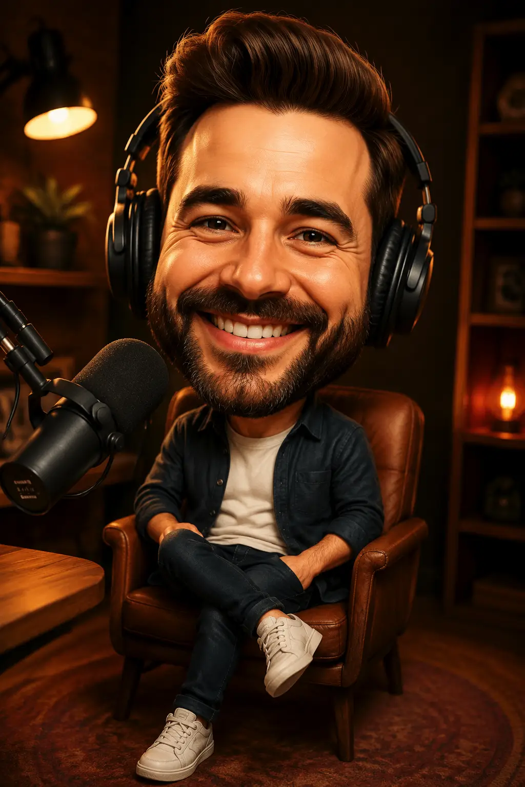 Community podcast host caricature
