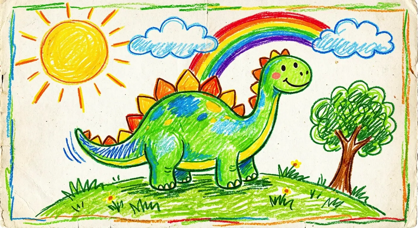 Community crayon dinosaur scene