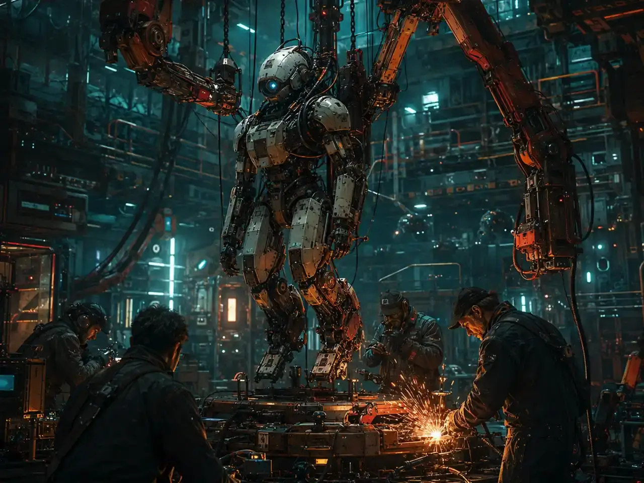 Community industrial mecha bay scene