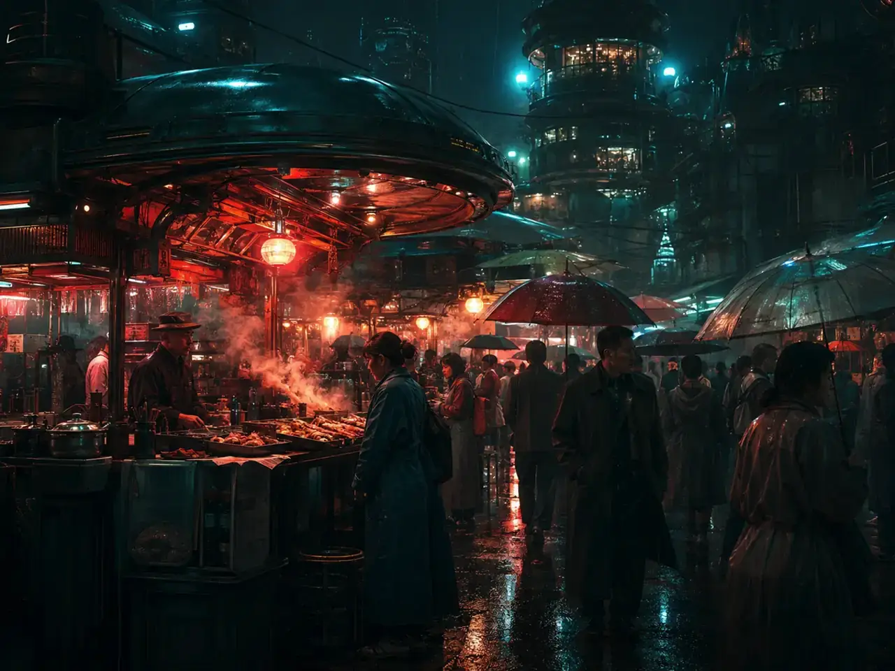 Community retro-future night market