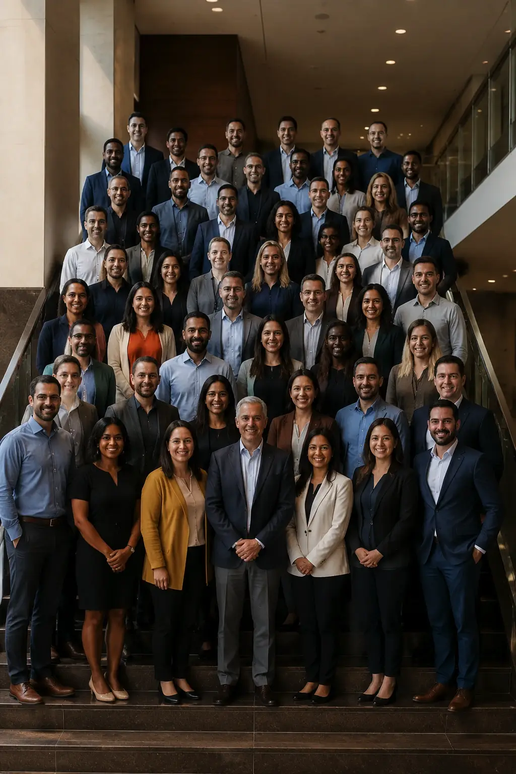Community indoor staircase team portrait