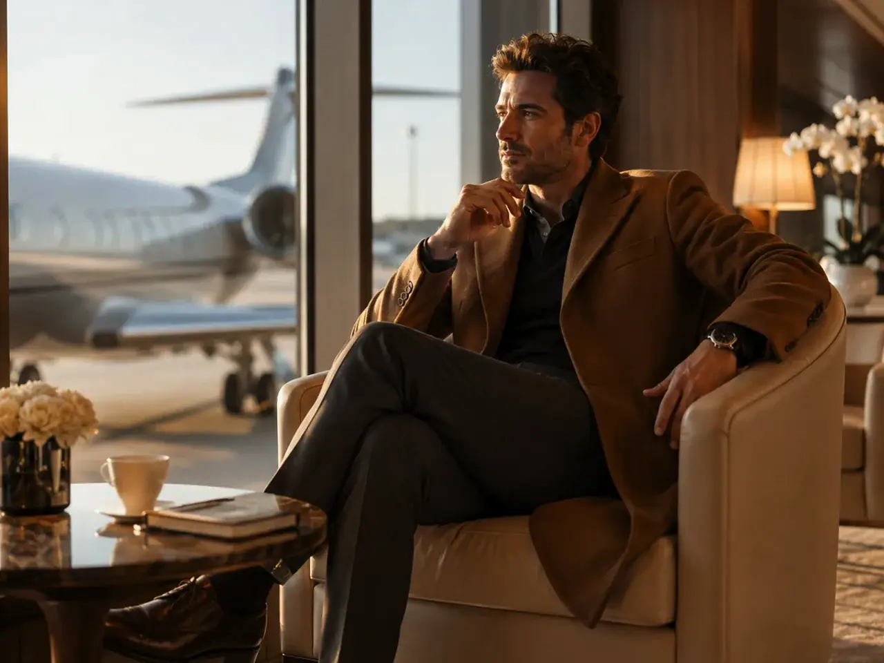 Community private jet lounge scene