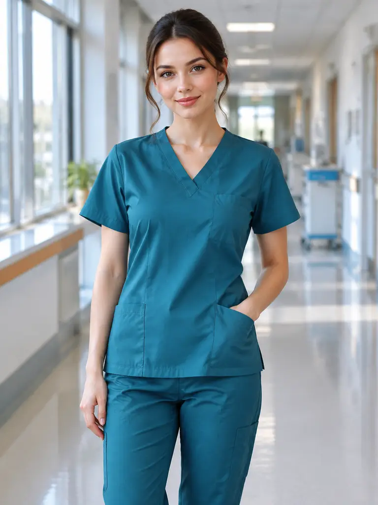 Scrub hallway portrait