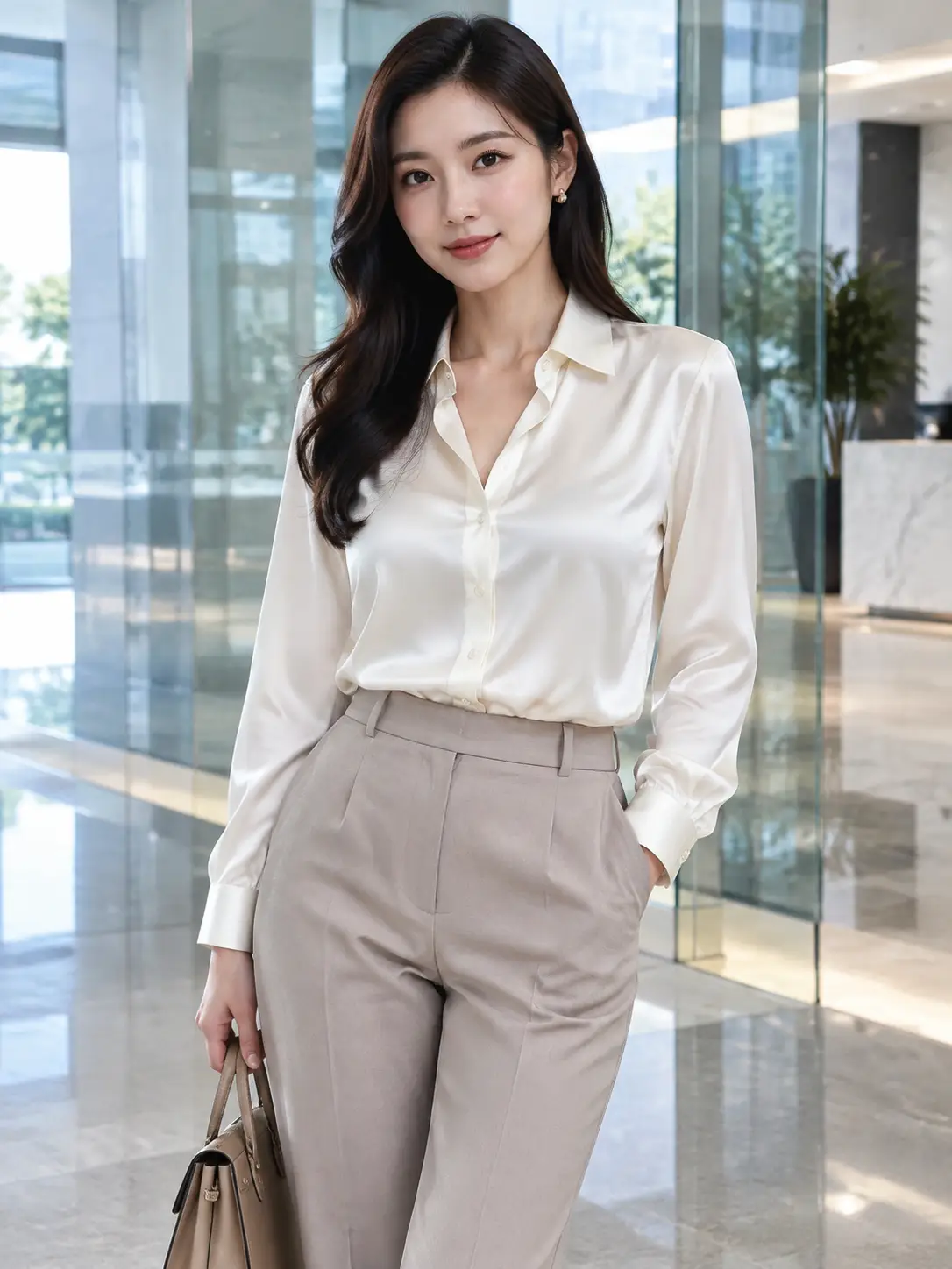 Silk blouse lobby portrait