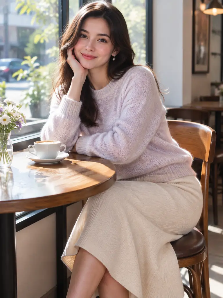 Pastel knit cafe portrait