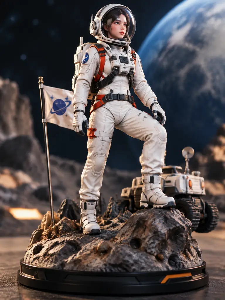 Space explorer figure diorama