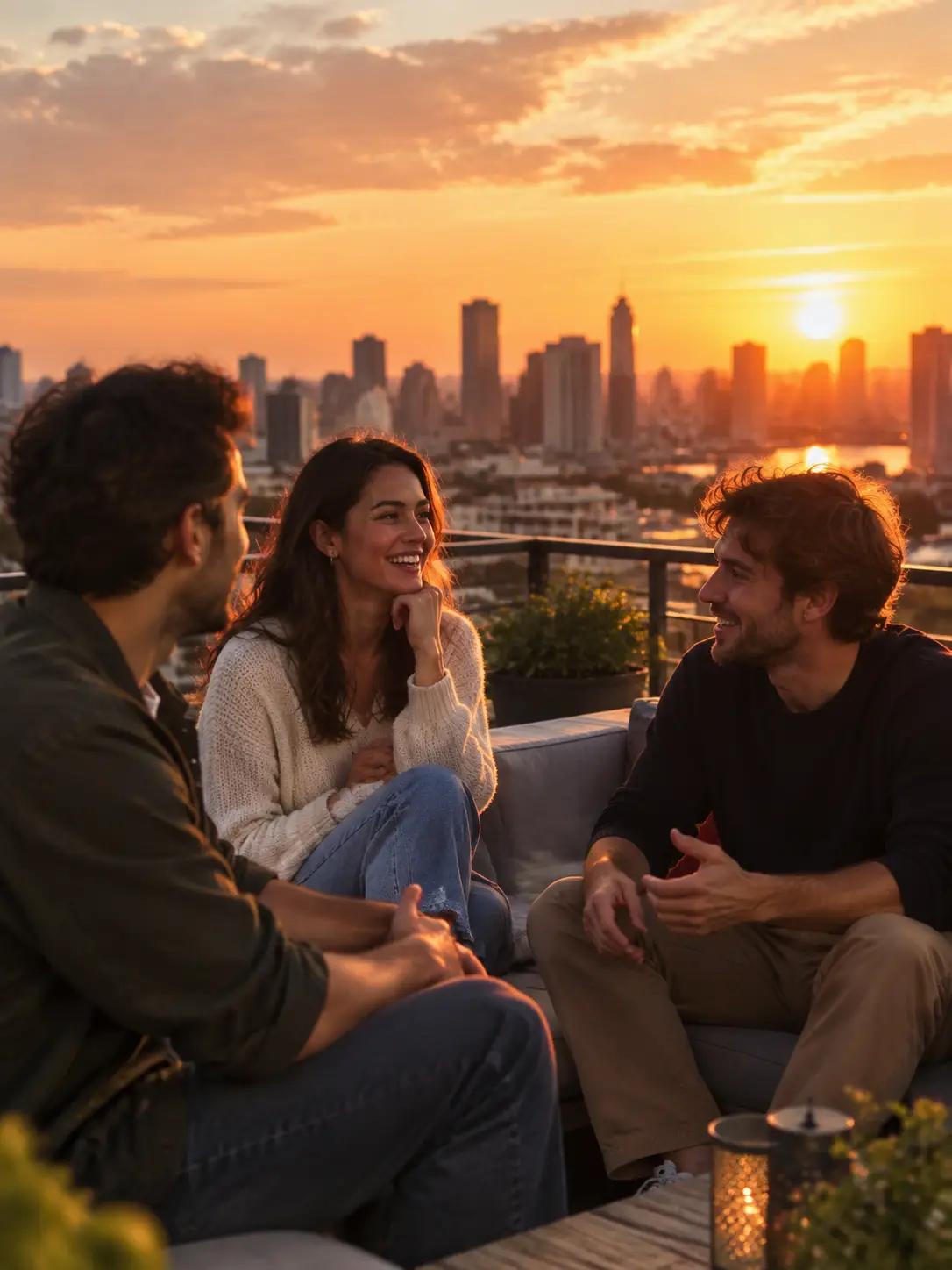 Rooftop golden hour friends